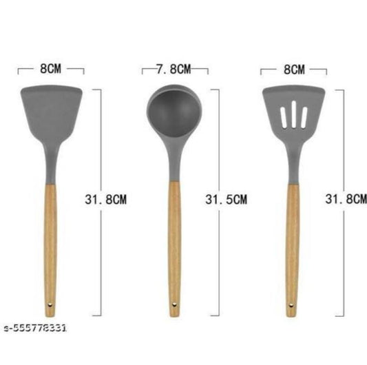 The Culinary House Spatula Set of 3 β Heat Resistant, Non-Stick, BPA-Free, Flexible Cooking Utensils with Wooden Handle for Baking, Mixing, and Stirring β Kitchen Tools (Grey)