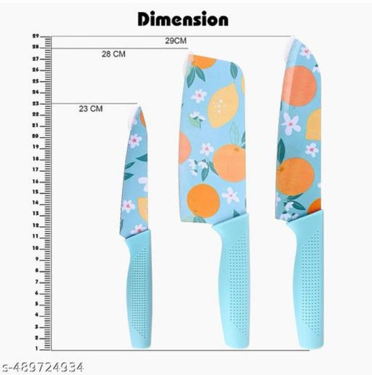 The Culinary House Kitchen Knives Stainless Steel Set of 3 β Professional Chef Knife, Meat Knife, and Utility Knife with Non-Slip Handle β Sharp, Durable, and Ergonomic Knives for Home Kitchen (Blue)