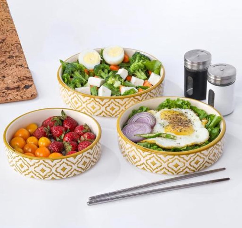The Culinary House - Ceramic Flat Deep Serving Bowl Set – 3 Sizes (500 ml | 600 ml | 800 ml)