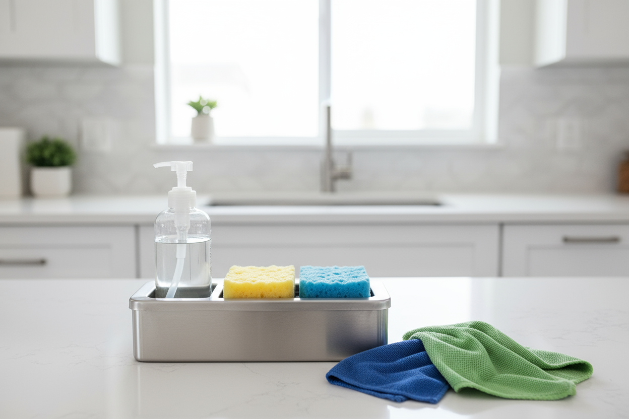 Add blue green micro fiber cloth in it and add sink organiser