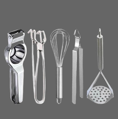 The Culinary House Stainless Steel Lemon Squeezer & Pakkad & Egg Whisk & Roti Chimta & Potato Masher for Kitchen Tool Set