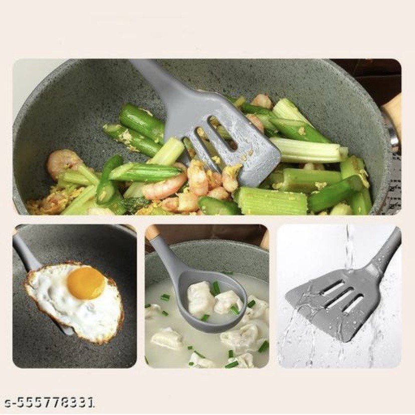 The Culinary House Spatula Set of 3 – Heat Resistant, Non-Stick, BPA-Free, Flexible Cooking Utensils with Wooden Handle for Baking, Mixing, and Stirring – Kitchen Tools (Grey)