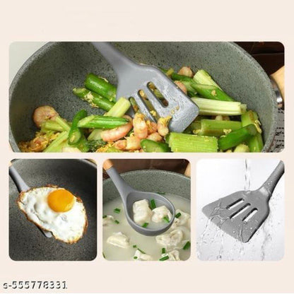 The Culinary House Spatula Set of 3 – Heat Resistant, Non-Stick, BPA-Free, Flexible Cooking Utensils with Wooden Handle for Baking, Mixing, and Stirring – Kitchen Tools (Grey)